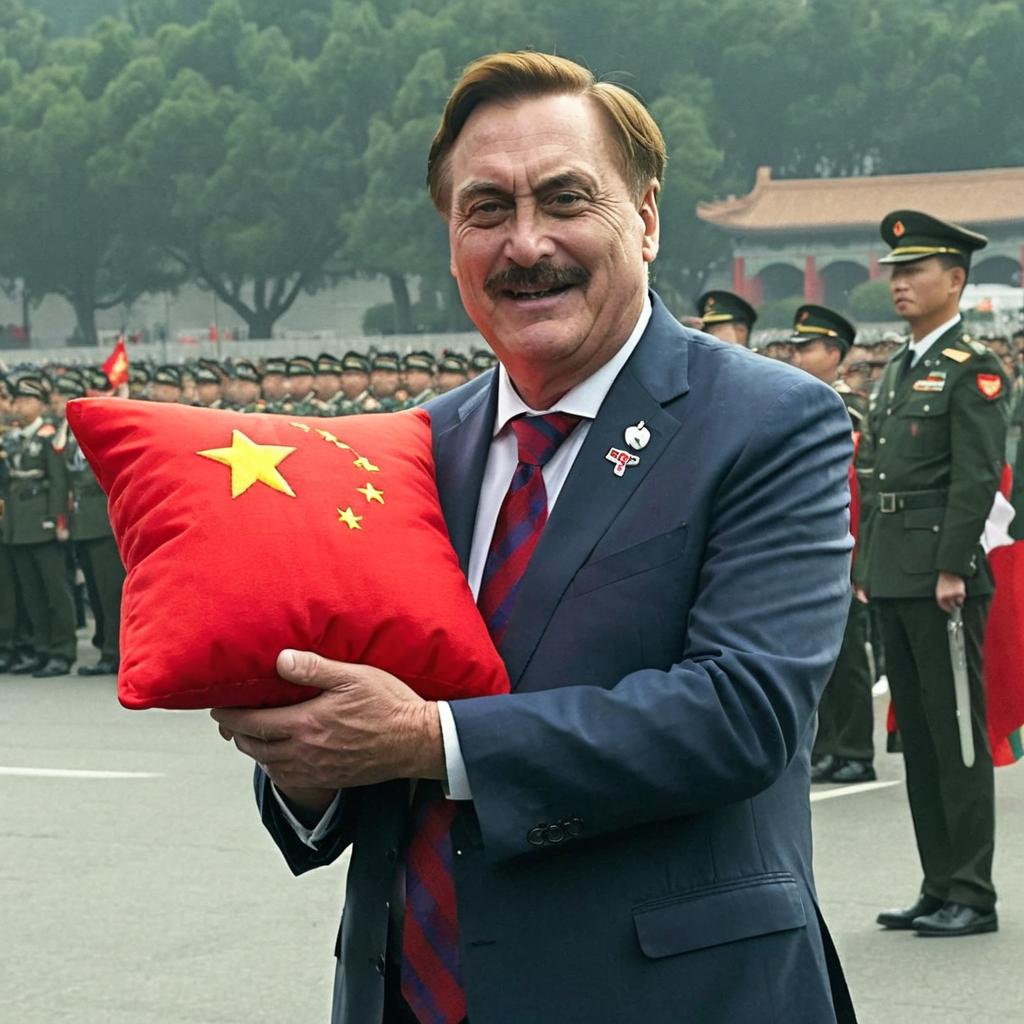 00193-mikelindell person holding a pillow embroidered with the Chinese flag, at a Chinese Military parade.  _lora_MyPillow Mike Lindel.png